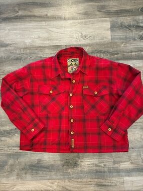 Dixxon The Loveless Flannel Shirt Womens L Red Plaid Cropped Button Down Top